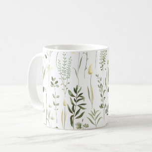 Taza De Café Patrón de vegetación botánica acuarela