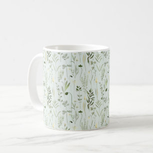 Taza De Café Patrón de vegetación botánica acuarela