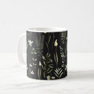 Taza De Café Patrón de vegetación botánica acuarela