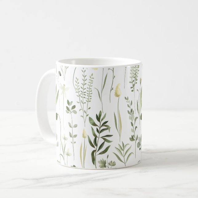Taza De Café Patrón de vegetación botánica acuarela (Anverso izquierdo)