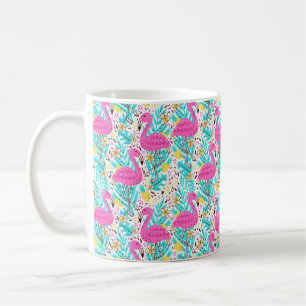 Taza De Café Patrón de verano brillante con flamingo, corazone