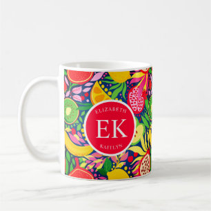 Taza De Café Patrón de verano de color acuático monograma de fr