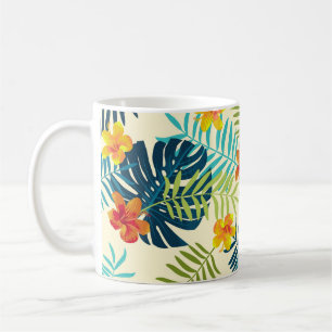 Taza De Café Patrón de verano de Monstera Tropical Hibiscus