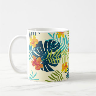 Taza De Café Patrón de verano de Monstera Tropical Hibiscus