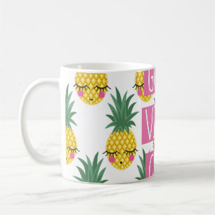 Taza De Café Patrón de verano de piñas de buenas vibraciones