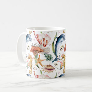 Taza De Café Patrón de vida acuática náutica