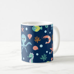 Taza De Café Patrón de vida marina del océano lindo