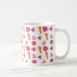 Taza De Café Patrón de vida marina estilizada y colorida