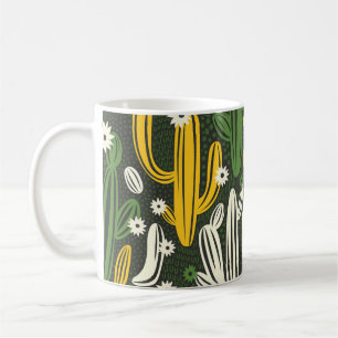 Taza De Café Patrón de vintage de fondo negro de cactus