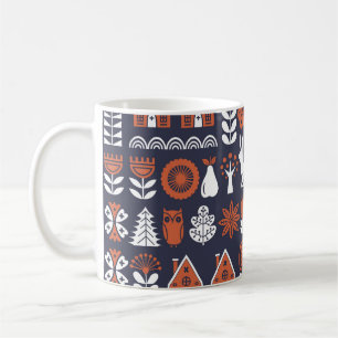 Taza De Café Patrón de vintage del arte folclórico escandinavo