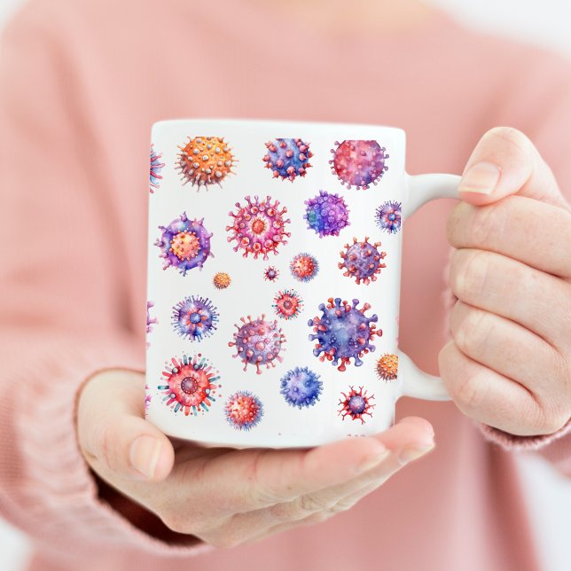 Taza De Café Patrón de virus de bacterias de acuarela (Colorful virus pattern coffee mug)
