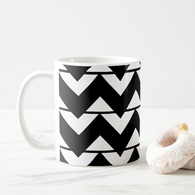Taza De Café Patrón de zigzag de franja de chevron en blanco y  (Con donut)