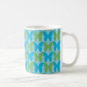 Taza De Café Patrón decorativo de mariposa azul y verde