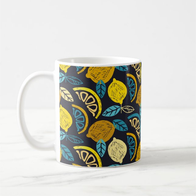 Taza De Café Patrón dibujado a mano de limón limón de cítrico (Izquierda)