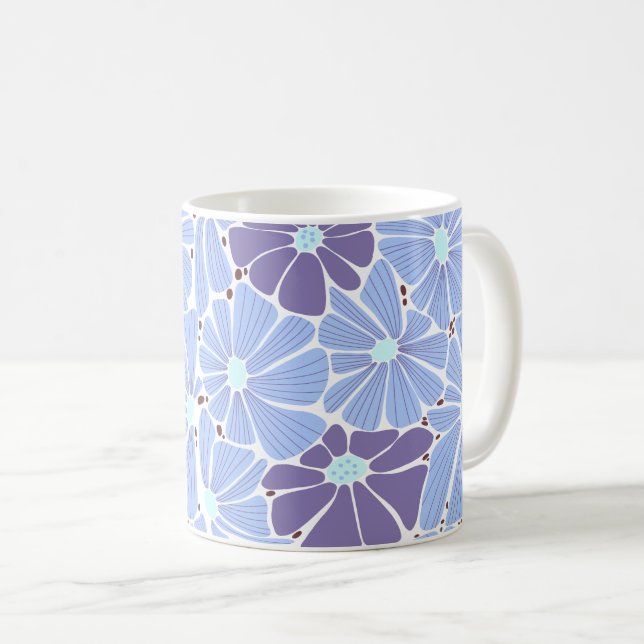 Taza De Café Patrón digital de margarita estilizado - azul (Anverso derecho)