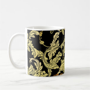 Taza De Café Patrón dorado y sin costuras de lujo. Fondo floral