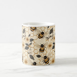 Taza De Café Patrón elegante de abejas y abejas