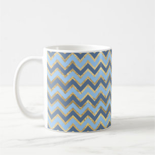Taza De Café Patrón elegante de Chevron azul y dorado