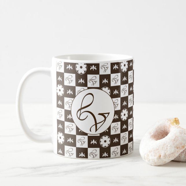 Taza De Café Patrón elegante de cuadros blancos y marrones (Con donut)