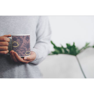 Taza De Café Patrón elegante de damasco floral vintage