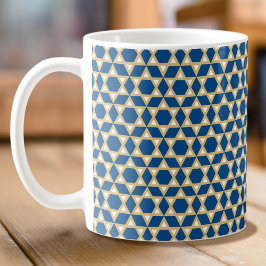 Taza De Café Patrón elegante de estrella azul blanco y dorado