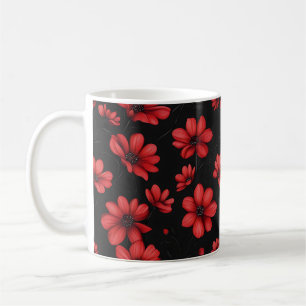 Taza De Café Patrón elegante de flores rojas