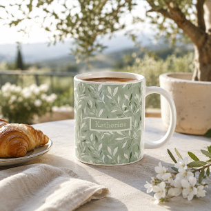 Taza De Café Patrón elegante de hojas de olivo con nombre perso