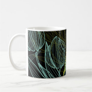 Taza De Café Patrón elegante de tulipanes verdes y azules