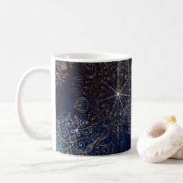 Taza De Café Patrón elegante dorado y azul oscuro de Mandala
