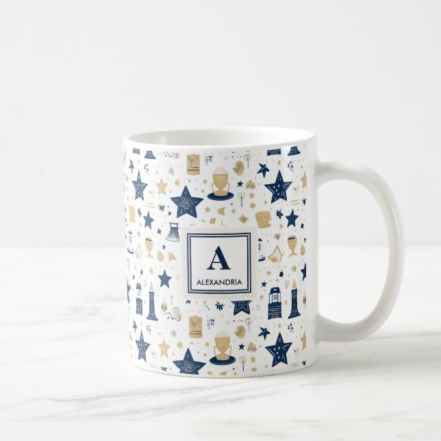 Taza De Café Patrón elegante personalizado de estrellas azules  (Derecha)