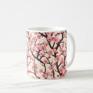 Taza De Café Patrón elegante sin foco de flores de cerezo (6)