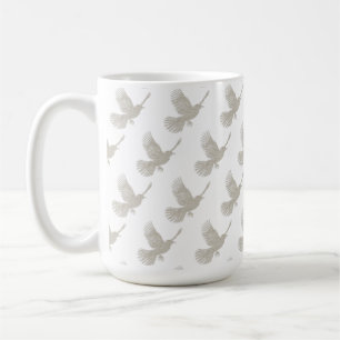 Taza De Café Patrón Escandinavo de Ave Volando en Lino Tostado