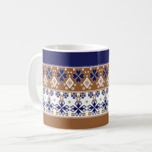 Taza De Café Patrón escandinavo rayado azul marrón