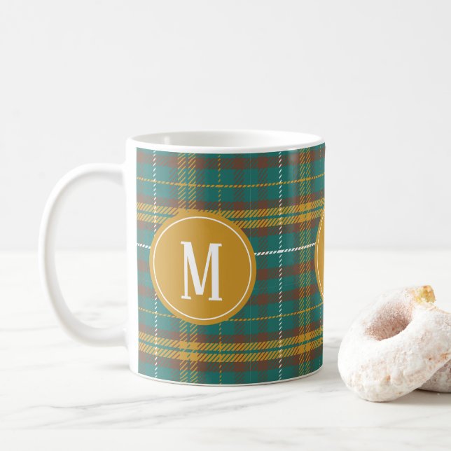 Taza De Café Patrón escocés monogramado de testamento (Con donut)