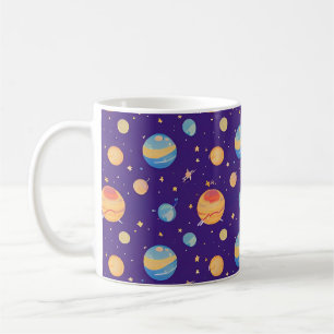 Taza De Café Patrón Espacial Colorido con Planetas, Estrellas