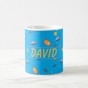 Taza De Café Patrón espacial nombre naranja turquesa