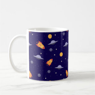 Taza De Café Patrón espacial ovni naranja azul