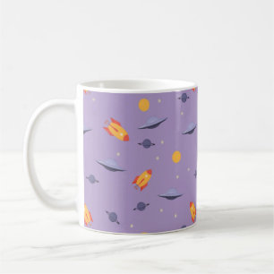 Taza De Café Patrón espacial ovni naranja lavanda