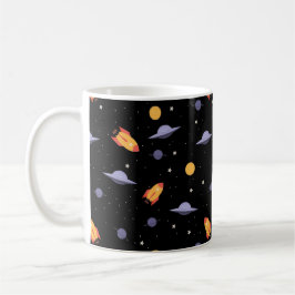 Taza De Café Patrón espacial ovni naranja negro
