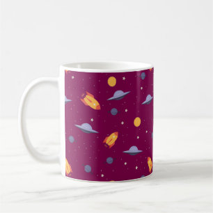 Taza De Café Patrón espacial ovni naranja rojo