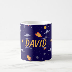 Taza De Café Patrón espacio nombre naranja azul
