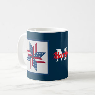 Taza De Café patrón estelar patriótico monograma azul rojo