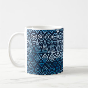 Taza De Café Patrón étnico clásico azul sin igual