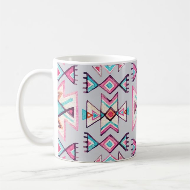 Taza De Café Patrón étnico geométrico, acuarela tribal. (Izquierda)