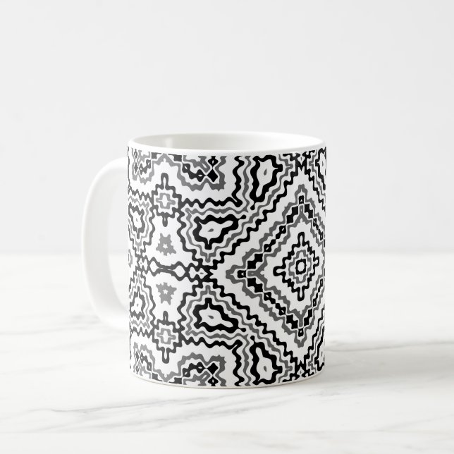 Taza De Café patrón étnico geométrico en blanco y negro adorno (Anverso izquierdo)
