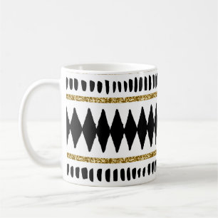 Taza De Café Patrón étnico Purpurina de oro negro