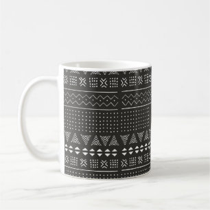 Taza De Café Patrón étnico tribal blanco y negro con geométrica