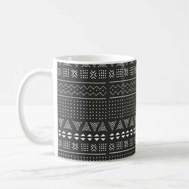 Taza De Café Patrón étnico tribal blanco y negro con geométrica (Izquierda)