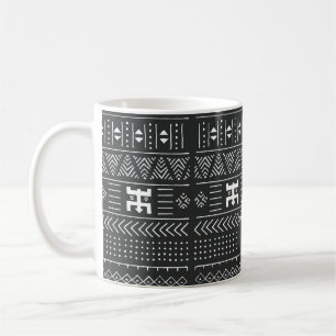 Taza De Café Patrón étnico tribal blanco y negro con geométrica