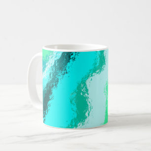 Taza De Café Patrón Expresivo y Pictórico de Verde Azul Turques